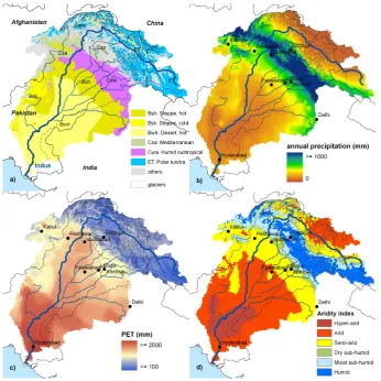 Fig. 2. Climatology within the Indus basin: (a) major climatic zones 1950–2000 – the K¨oppen-Geiger system of climate classiﬁcation(K¨oppen, 1936) adapted according to Hijmans et al