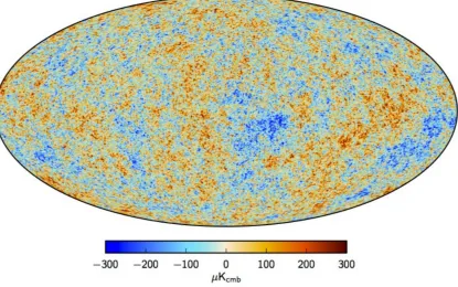 Figure 1.4: Post-processed full-sky map of the primary CMB temperature anisotropies ingalactic coordinates as measured by the Planck satellite and presented in Planck Collabo-ration et al