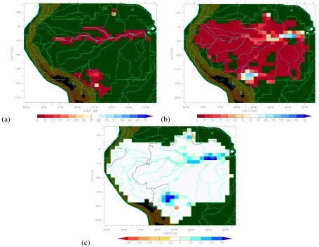 Fig. 5c, this decrease is observed over the western part of thebasin and mainly in the Northern Peruvian region (up to 45 %more over some pixels), the south-easternmost part of the