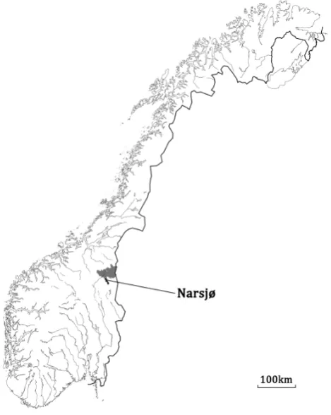 Fig. 1. Location of the Narsjø catchment (modiﬁed after Beldringet al., 2003).