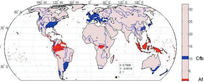 Fig. 4. Selected K¨oppen-Geiger regions used for the NCDA analysis.