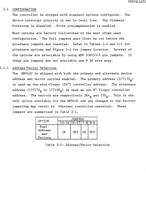 Table 2-1: Address/Vector Selection 