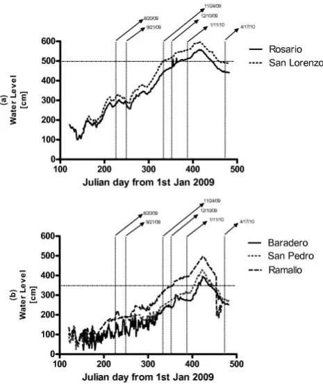 Fig. 3. Example of Envisat ASAR Wide Swath (HH polarization) images of the Paran´a River delta used in this paper
