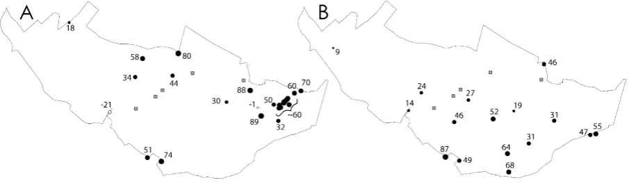Figure 7. Spatial difference of the root zone storage [m] between unperturbed and updated   ETstant in time.termine ET(ETdue to the fact that Makkink mainly depends on radiationwhereas Penman-Monteith also takes into account the aero-dynamic term (the wind