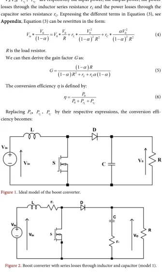 Figure 2. Boost converter with series losses through inductor and capacitor (model 1)