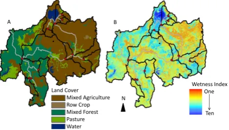 Fig. 1. Digital Elevation Model (DEM), reaches, subbasins and sub-basin outlets initialized in the Blue Nile Basin SWAT model
