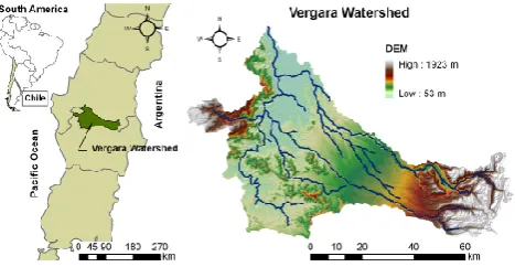 Fig. 1. Location of the Vergara watershed and DEM.