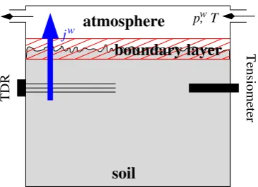 Fig. 1. Sketch of the experimental setup. Evaporation takes placeinto a gas-tight head space above the soil surface