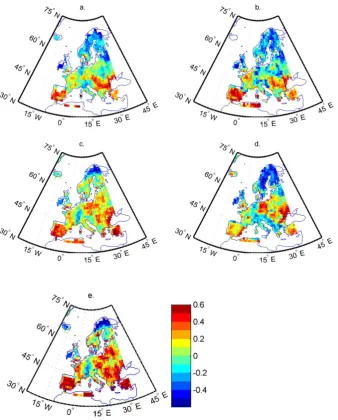 Table 1. Correlation coefﬁcients (r) between the (area-mean) in-terannual variability in summer (JJA) NDVI and soil-moisture esti-mated by various indices.
