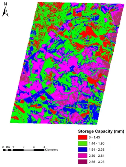 Figure 7. The maximum storage capacity over the Mistley-Canema Estate using the VogelmannFig