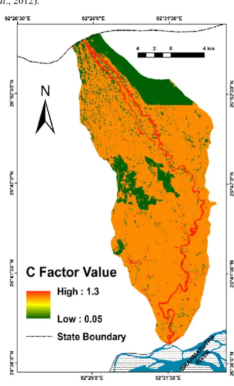 Fig. 7. Crop-cover management factor, 2008      