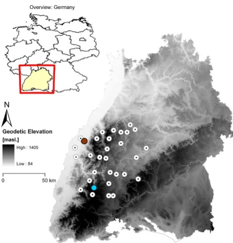Fig. 1 in a region which has non-homogeneous meteoro-logical characteristics, effectively a mesoscale sized areain Baden-W¨urtemberg in South-West Germany