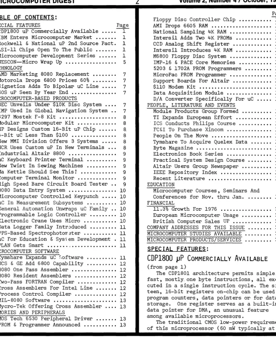 TABLE OF SPECIAL CONTENTS: FEATURES 