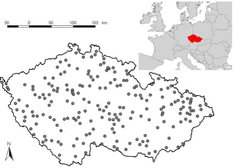 Fig. 1.209 climatological stations available for a regional fre-quency analysis of heavy precipitation amounts in the Czech Re-public.