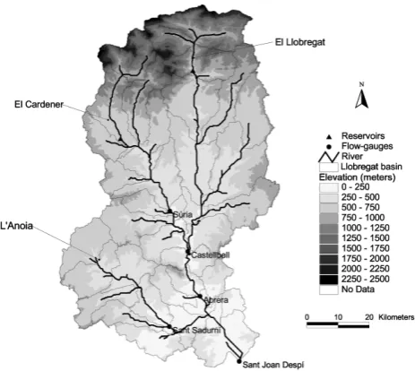 Figure 3:Fig. 3. Digital terrain model of the Llobregat river basin with a cellsize of 50 m