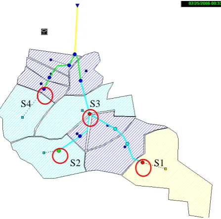Figure 6: Existing drainage network with flooded nodes. Fig. 5.Figure 5.Existing drainage network with ﬂooded nodes (darkblue)
