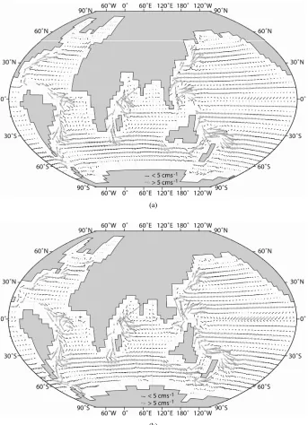 Figure 2. Horizontal ocean velocities at 75 m depth: (a) Exp. m20-1 and (b) Exp. m14-1.