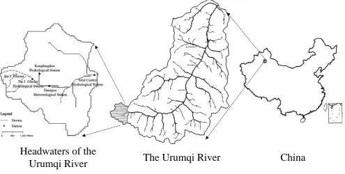 Fig. 4. The Urumqi River and its headwaters area.