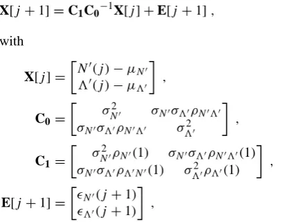 Table 1. Mean, standard deviation, and scale of ﬂuctuation [km]deduced from HIRE’98 data (07/09/1998 event) for moderate (4-sof N′= ln Nt (with Nt in m−3) and �′= ln � (with � in mm−1)time step) and intense (2-s time step) rainfall parameterization.