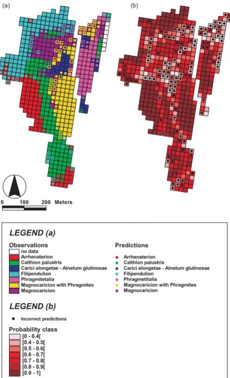 Fig. 4. (a) Observed vegetation types overlaid by the classiﬁcationabilities (made by the random forest distribution model