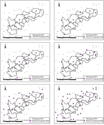 Fig. 2 Spatial distributions of selected raingauge networks. 