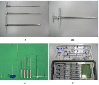 Figure 2. The tools for I-VEP. (a) Cylindrical type of Pillar. (b) Tract dilatation kit, diameter from 4 mm to 11 mm