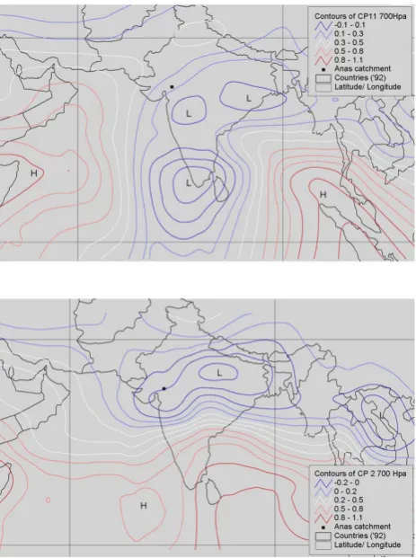 Figure 5. Spatial distribution of 500hPa geo-potential height anomalies for the wet CP 4 (upper Figure 6