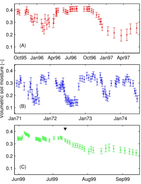 Fig. 2. Time series of spatial mean and variability. Error bars in-dicate ± one standard deviation