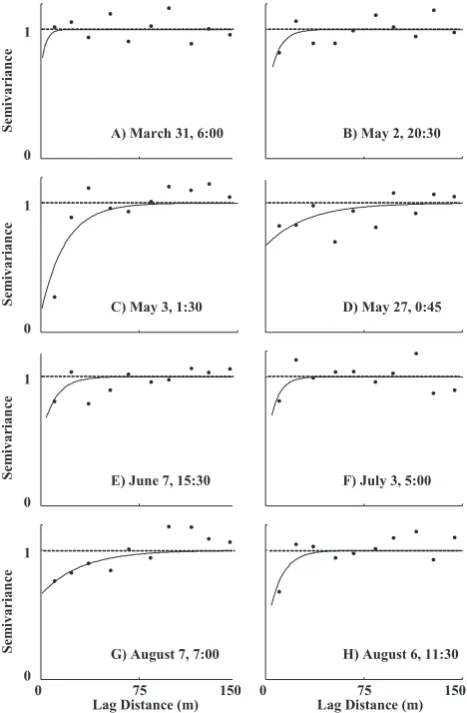 Fig. 3. Short time interval measurements for the study site from 10March through 22 August of (A) rainfall [cm], (B) runoff [m3/s],and (C) median depth to water table [cm]