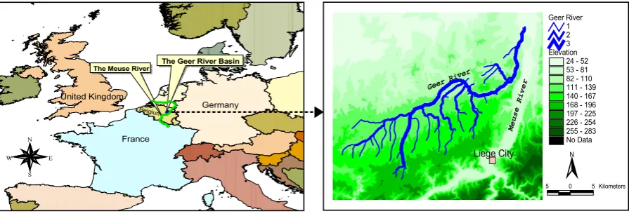 Fig. 3. Location of the Geer river basin and the Geer river network.