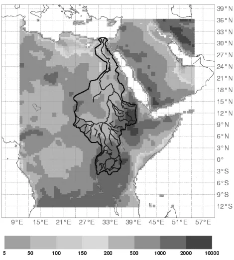 Fig. 1. Location and topography of the Nile Basin (m+MSL).