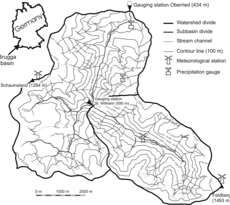 Fig. 2. Simpliﬁed spatial distribution of dominant runoff generationareas: base ﬂow, delayed runoff (interﬂow), surface and shallowsubsurface runoff (fast runoff).
