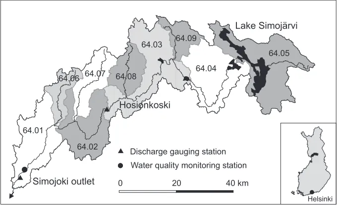 Fig. 1. Location of the river Simojoki basin (sub-basins 64.01-64.09) in northern Finland