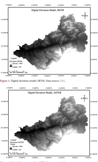 Figure 4. Digital elevation model, ASTER. Data source: [32]. 