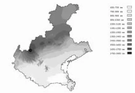 Fig. 12. The estimated standard deviation of the average yearlytotals of precipitation over the Veneto region in Italy in mm, usingthe exponential model