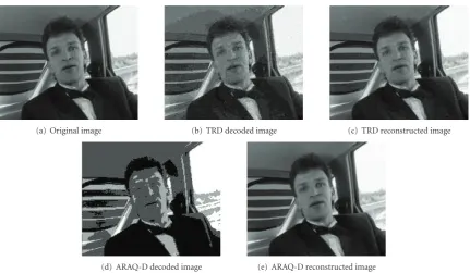 Figure 13: Snapshot from the Carphone sequence. (a) Original image. (b) TRD turbo decoded image withReconstructed image from (b)