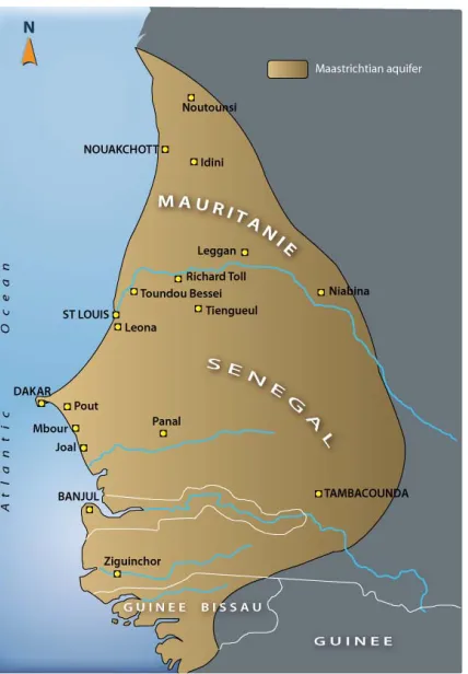 Figure 1. Maastrichtian deep aquifer of the basin between Senegal and Mauritania [1] modified
