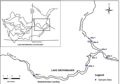 Figure 1. Map of Lake Diefenbaker depicting sampling sites. 