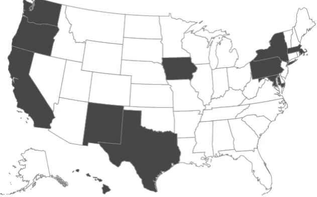Figure 1. Map indicating state location of iTP3 cohort 1 funded organizations. 