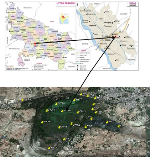 Fig. 1. Map showing sampling sites on the Nawabganj Lake Unnao.  