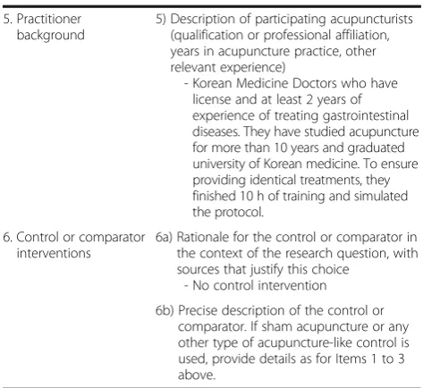Table 2 Acupuncture treatment details based on the STRICTA(Macpherson H et al., [12]) checklist (Continued)