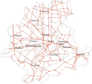 Figure 2. The axis map of road network of Wuhan metropolitan area. 