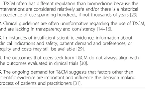 Table 2 Contextual information about T&CM