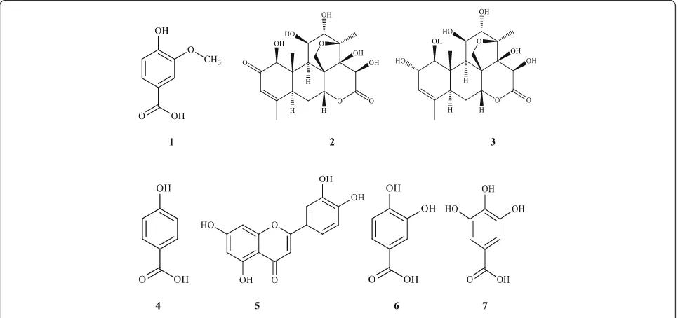 Fig. 1 α-glucosidase inhibition by B. javanica seed fractions. HF: hexane fraction; CHF: chloroform fraction; EAF: ethyl acetate fraction; WF, waterfraction