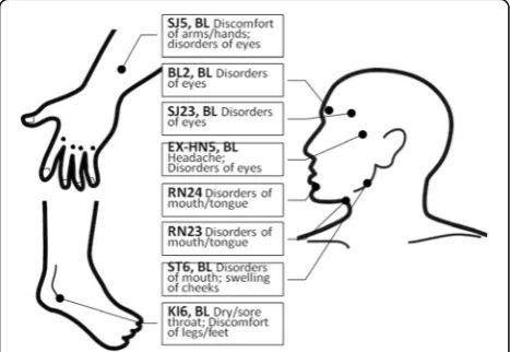 Fig. 2 The acupoints we picked in this study and their indications