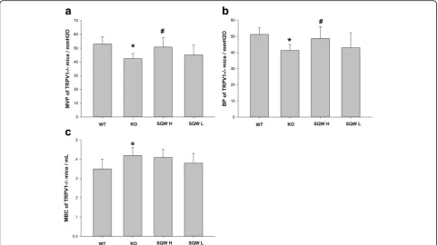 Fig. 3 The values of ATP release from the bladder strips of the WT, TRPV1−/−, SQW H, and SQW L groups are presented
