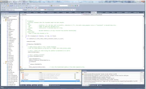 Figure 9. Screen shot of Visual C++ 2010 Express GUI with our “modem” project open. 
