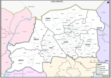 Figure 1. Map of Acholi sub region 