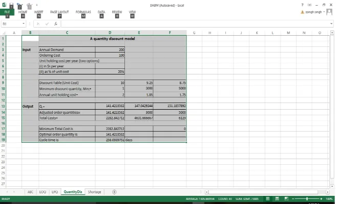 Figure 6. Solution of the case III using excel program.   