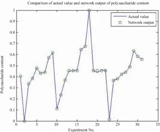 Figure 9. Comparison of actual value and network output of polysaccharide conten  t.